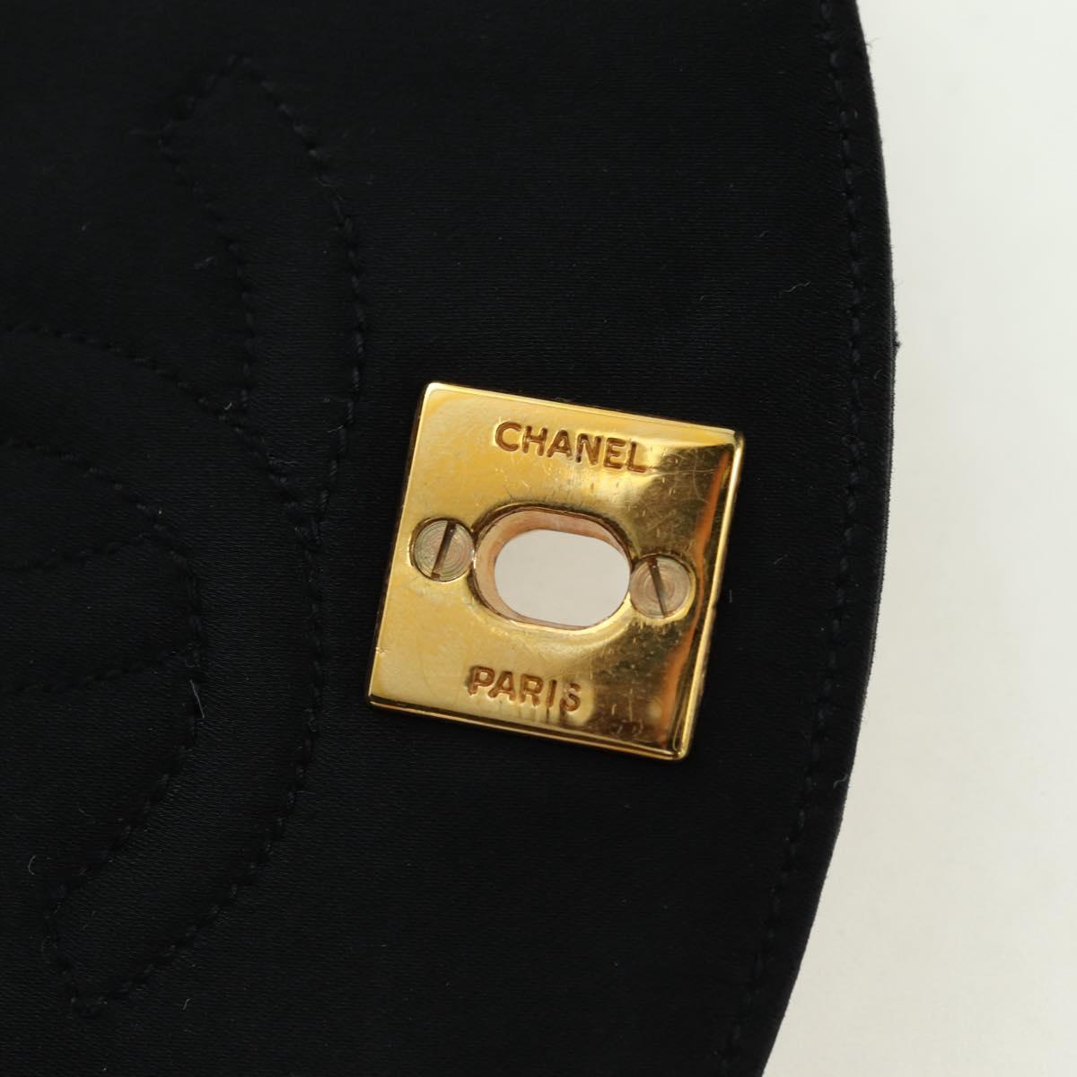 CHANEL Half Moon Chain Shoulder Bag Satin Black Gold CC Auth 179055SAV