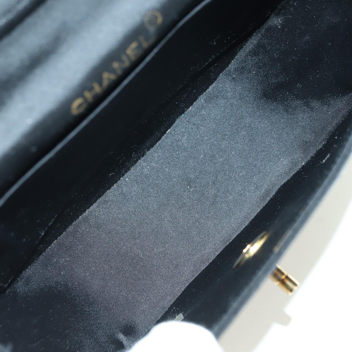 CHANEL Half Moon Chain Shoulder Bag Satin Black Gold CC Auth 179055SAV