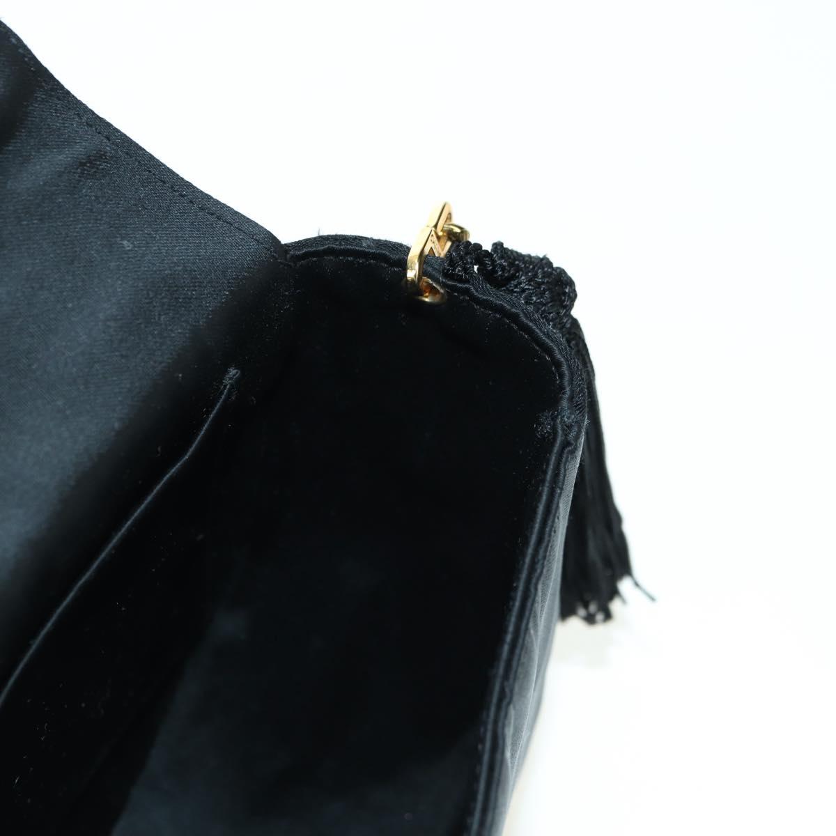 CHANEL Half Moon Chain Shoulder Bag Satin Black Gold CC Auth 179055SAV