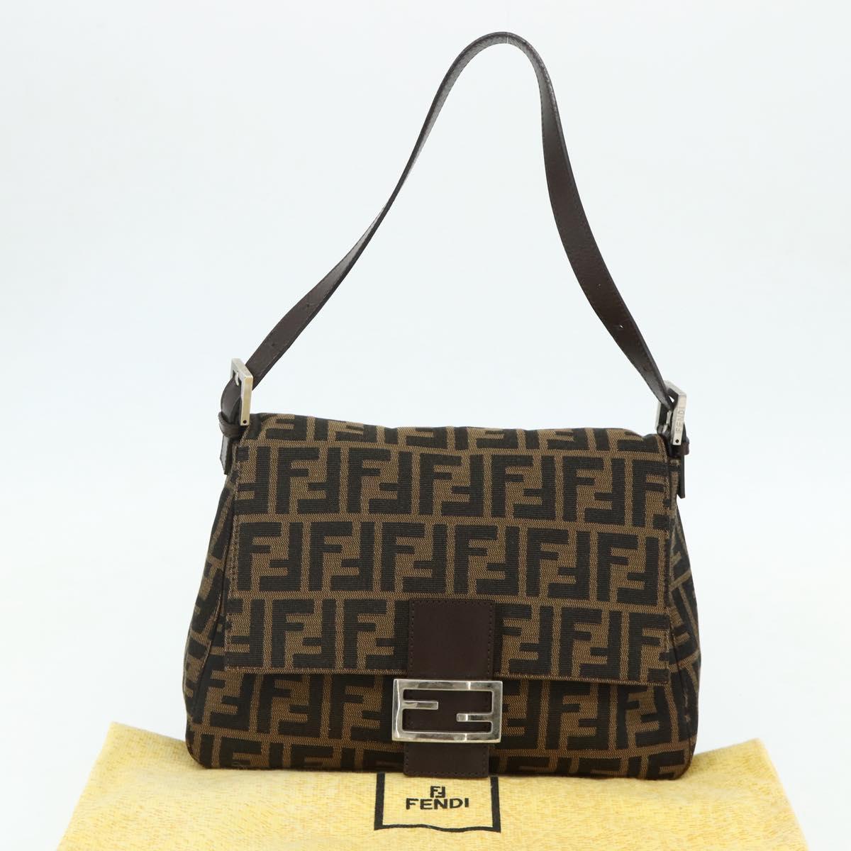 FENDI Zucca Canvas Mamma Baguette Shoulder Bag Black Brown Auth 179060V