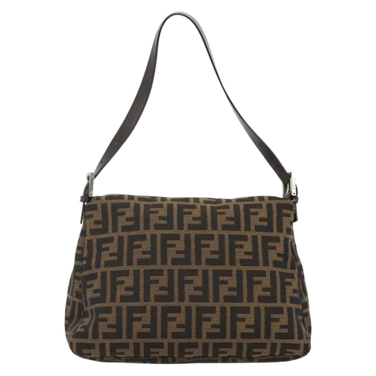FENDI Zucca Canvas Mamma Baguette Shoulder Bag Black Brown Auth 179060V
