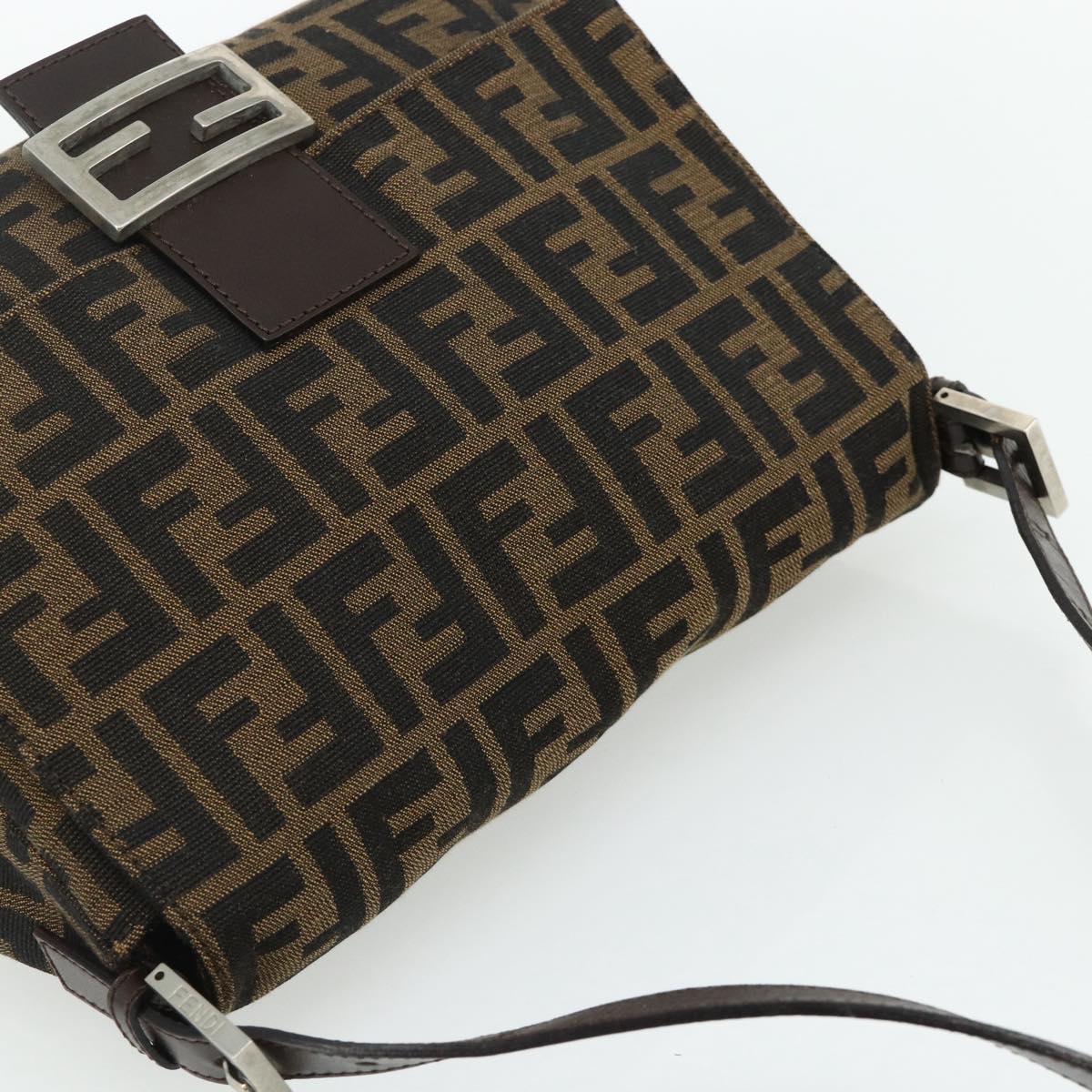 FENDI Zucca Canvas Mamma Baguette Shoulder Bag Black Brown Auth 179060V
