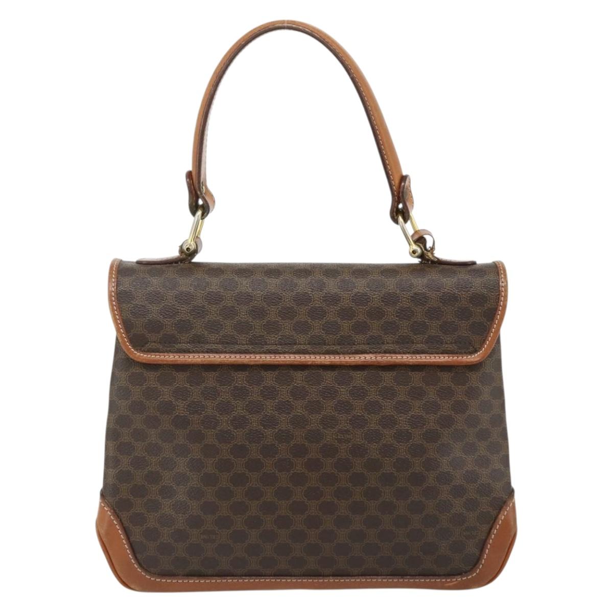 CELINE Macadam Canvas Hand Bag PVC Leather Gold Brown Auth 179062