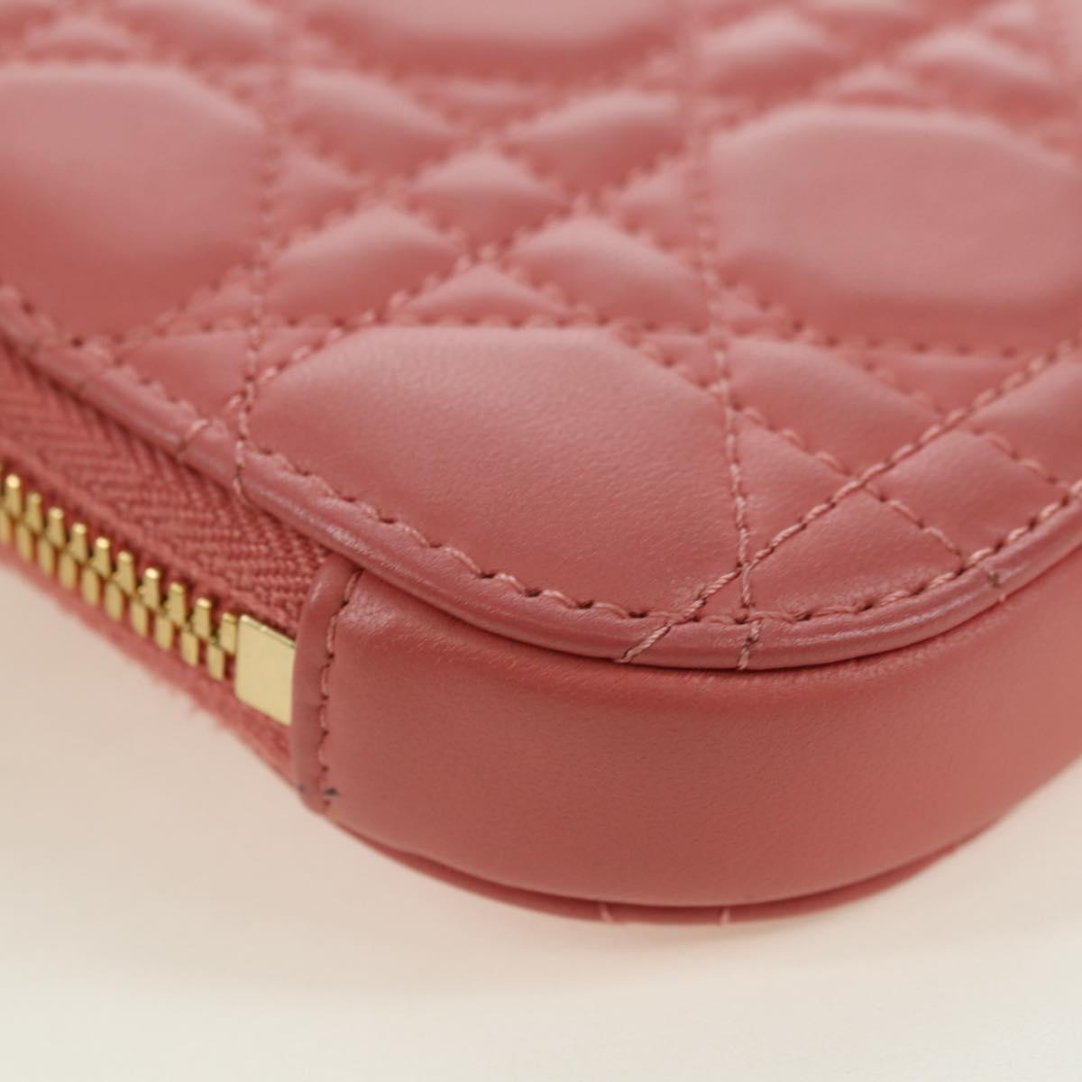 Christian Dior Cannage Chain Phone Pouch Bag Lamb Skin Pink Gold Auth 179066M