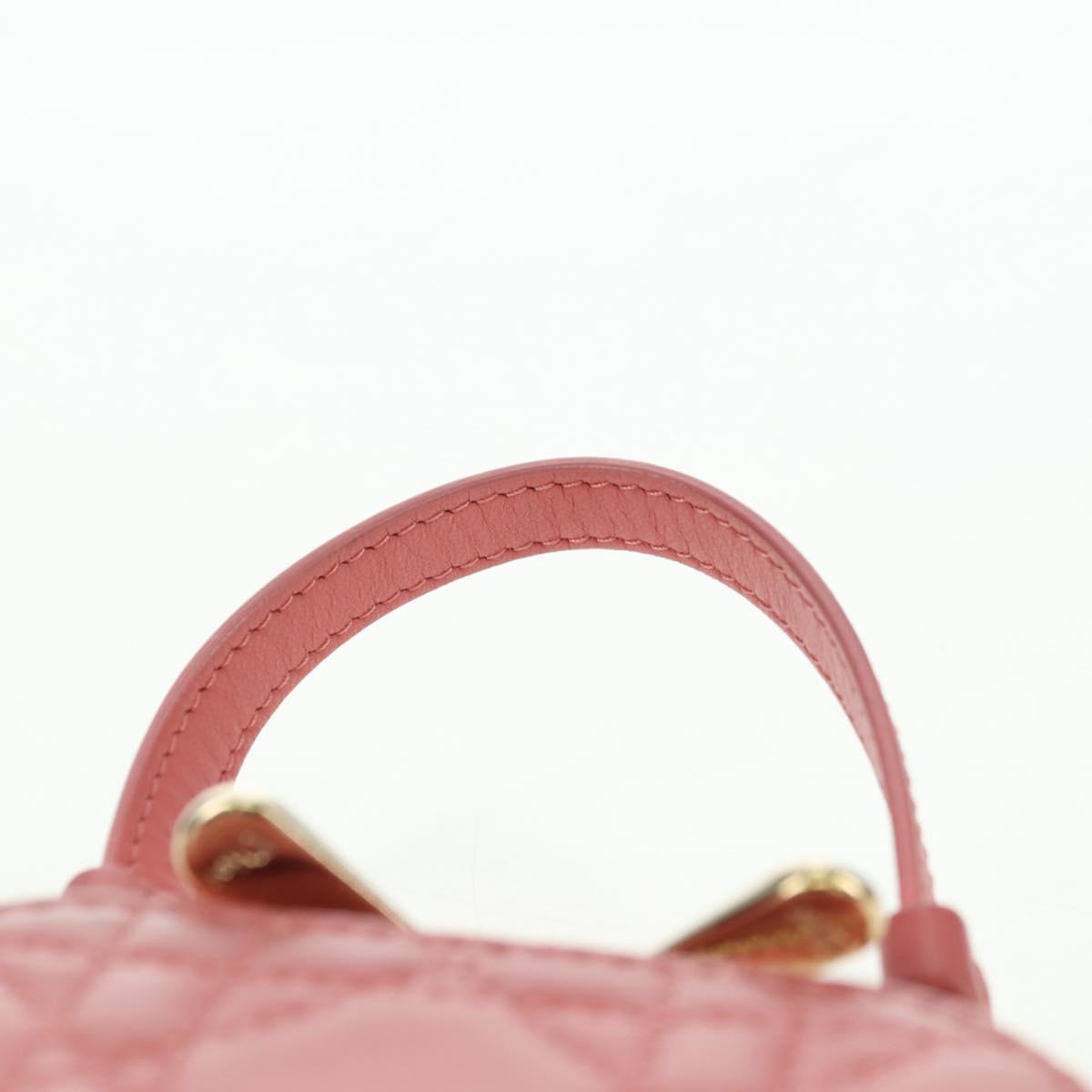 Christian Dior Cannage Chain Phone Pouch Bag Lamb Skin Pink Gold Auth 179066M