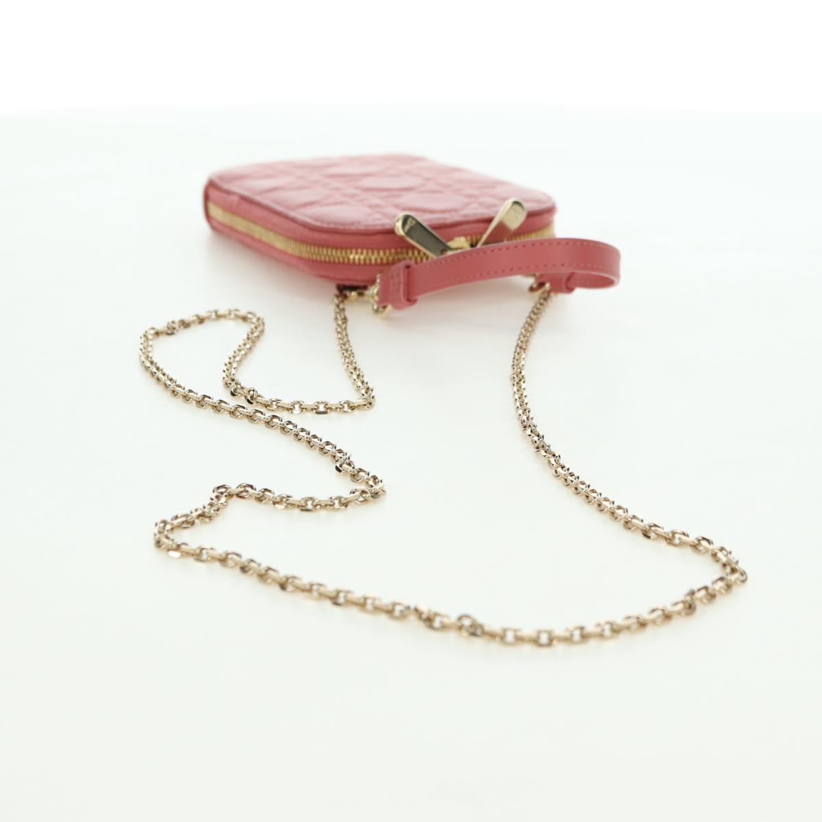 Christian Dior Cannage Chain Phone Pouch Bag Lamb Skin Pink Gold Auth 179066M