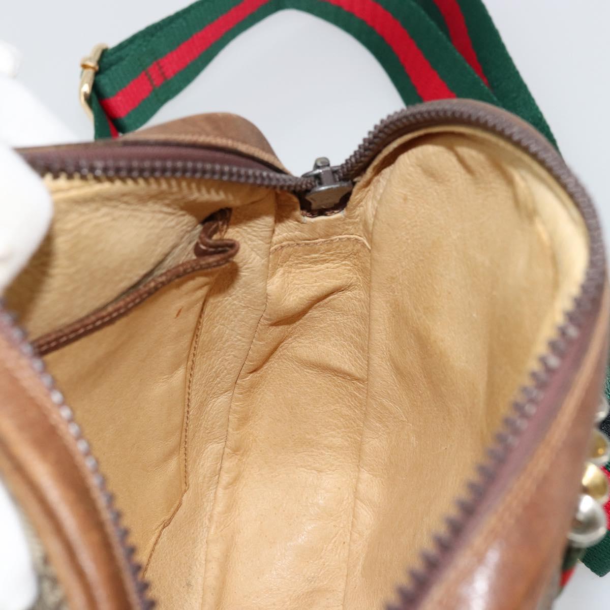 GUCCI GG Supreme Web Sherry Line Shoulder Bag PVC Beige Gold Red Auth 179084