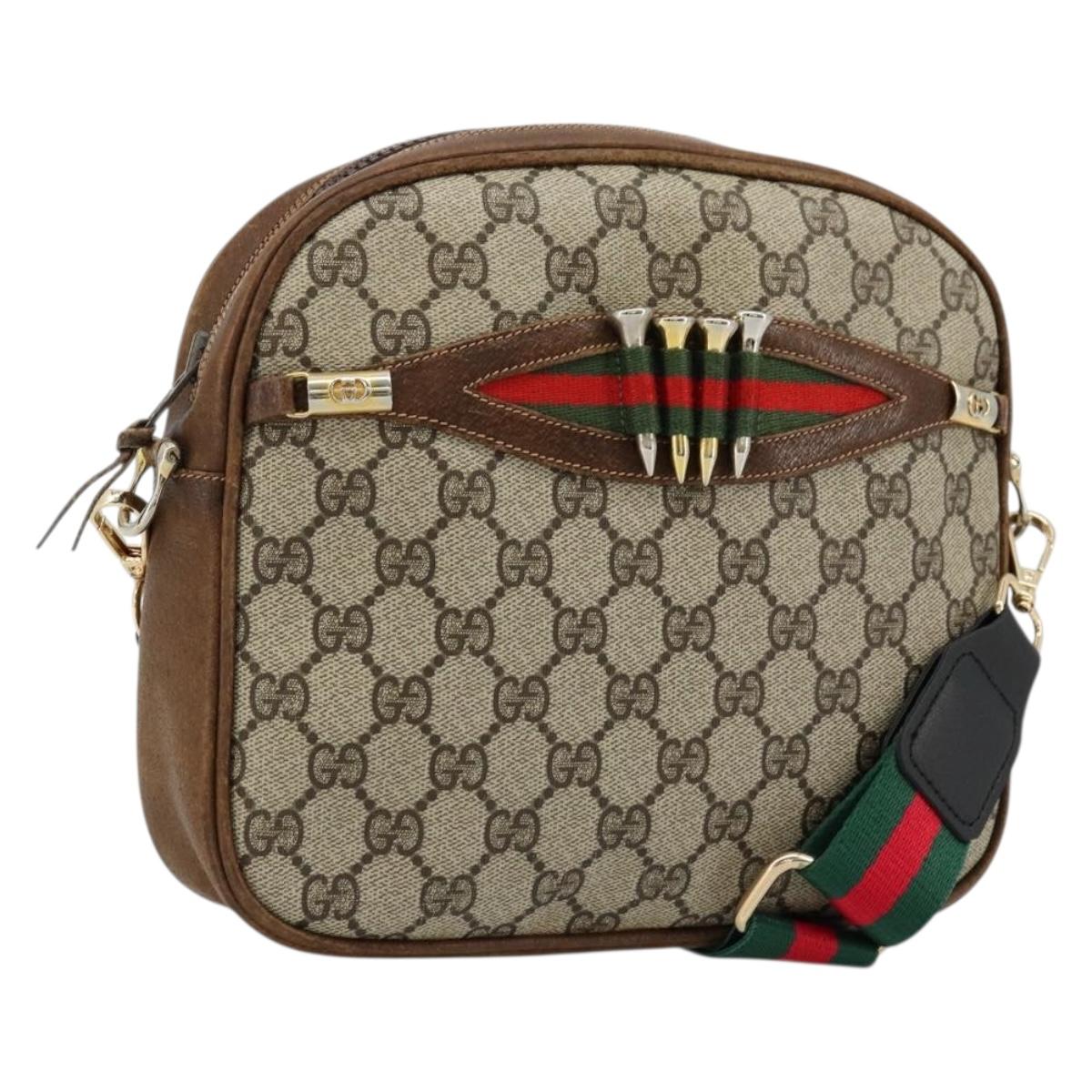 GUCCI GG Supreme Web Sherry Line Shoulder Bag PVC Beige Gold Red Auth 179084