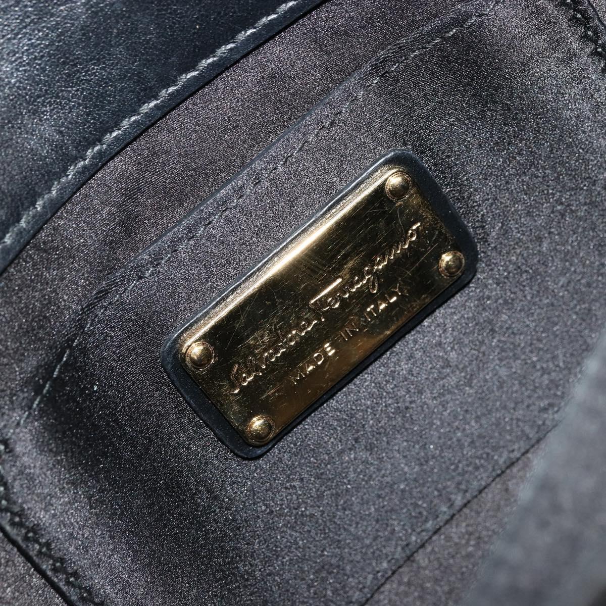 Salvatore Ferragamo Gancini Chain Shoulder Bag Satin Black Gold Auth 179087