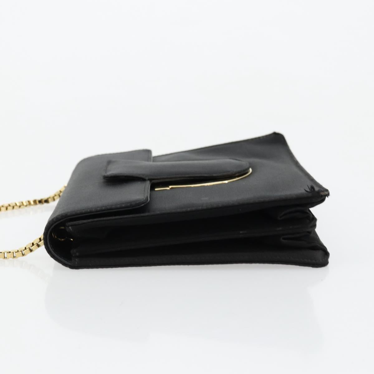 Salvatore Ferragamo Gancini Chain Shoulder Bag Satin Black Gold Auth 179087