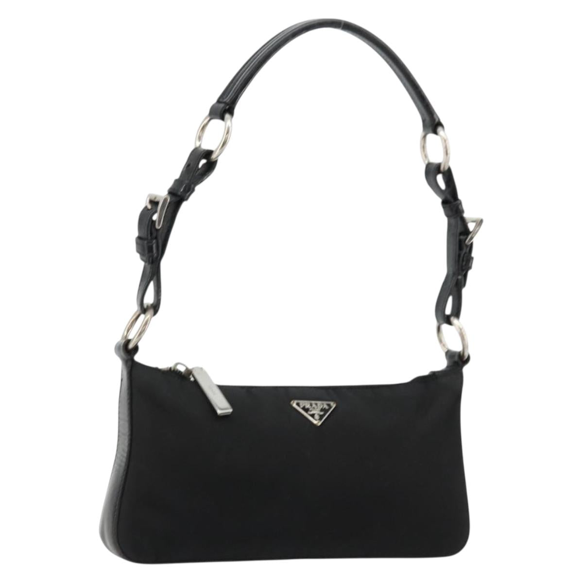 PRADA Shoulder Bag Nylon Black Silver Auth 179091A