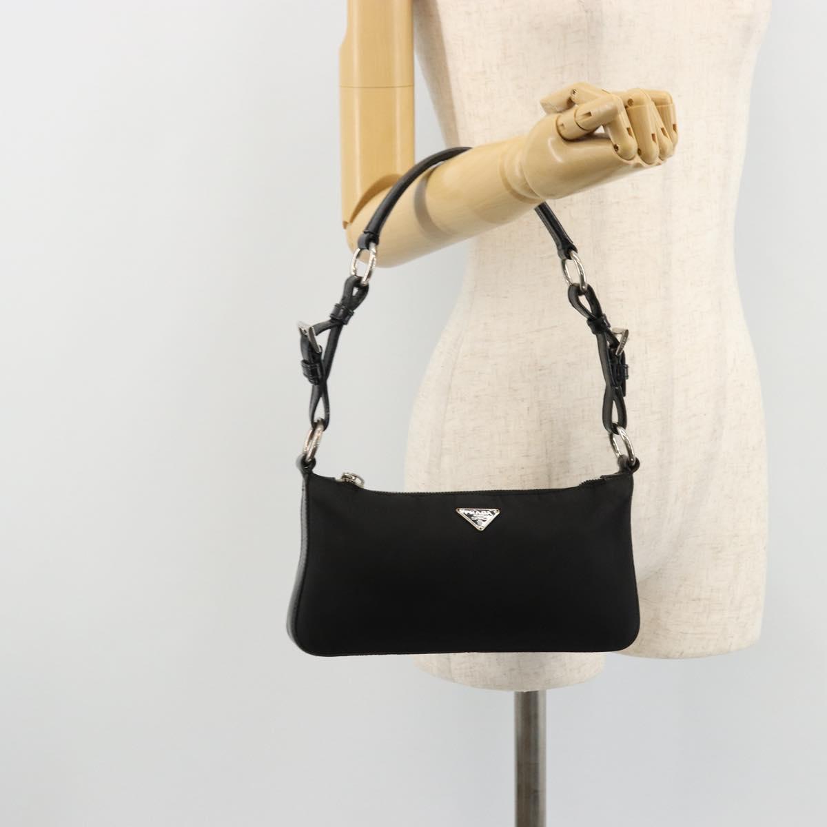 PRADA Shoulder Bag Nylon Black Silver Auth 179091A