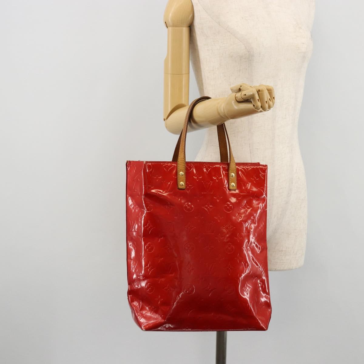 LOUIS VUITTON Monogram Vernis Reade MM Hand Bag Red Rouge M91086 LV Auth 179101