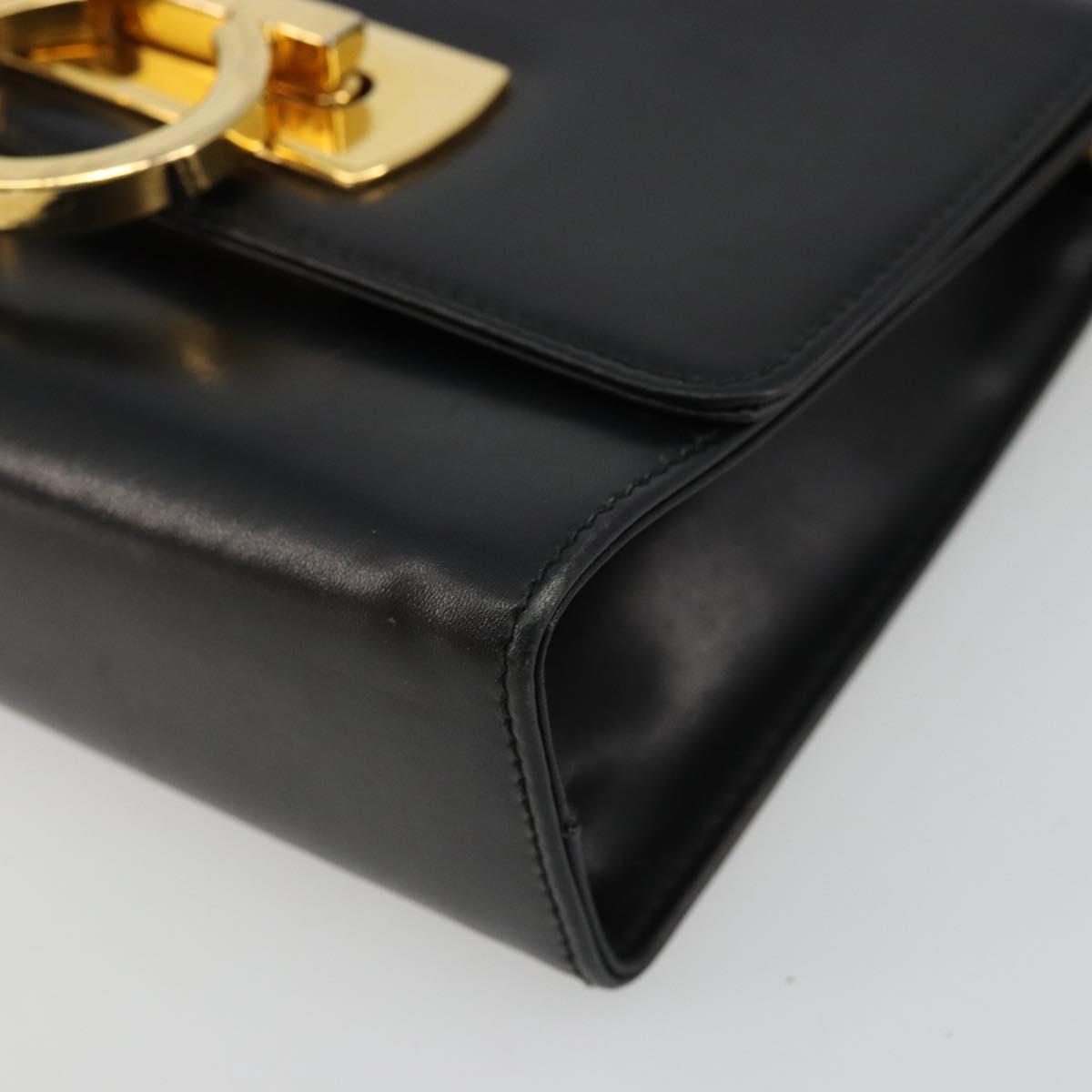 Salvatore Ferragamo Gancini Chain Shoulder Bag Leather Black Gold Auth 179103