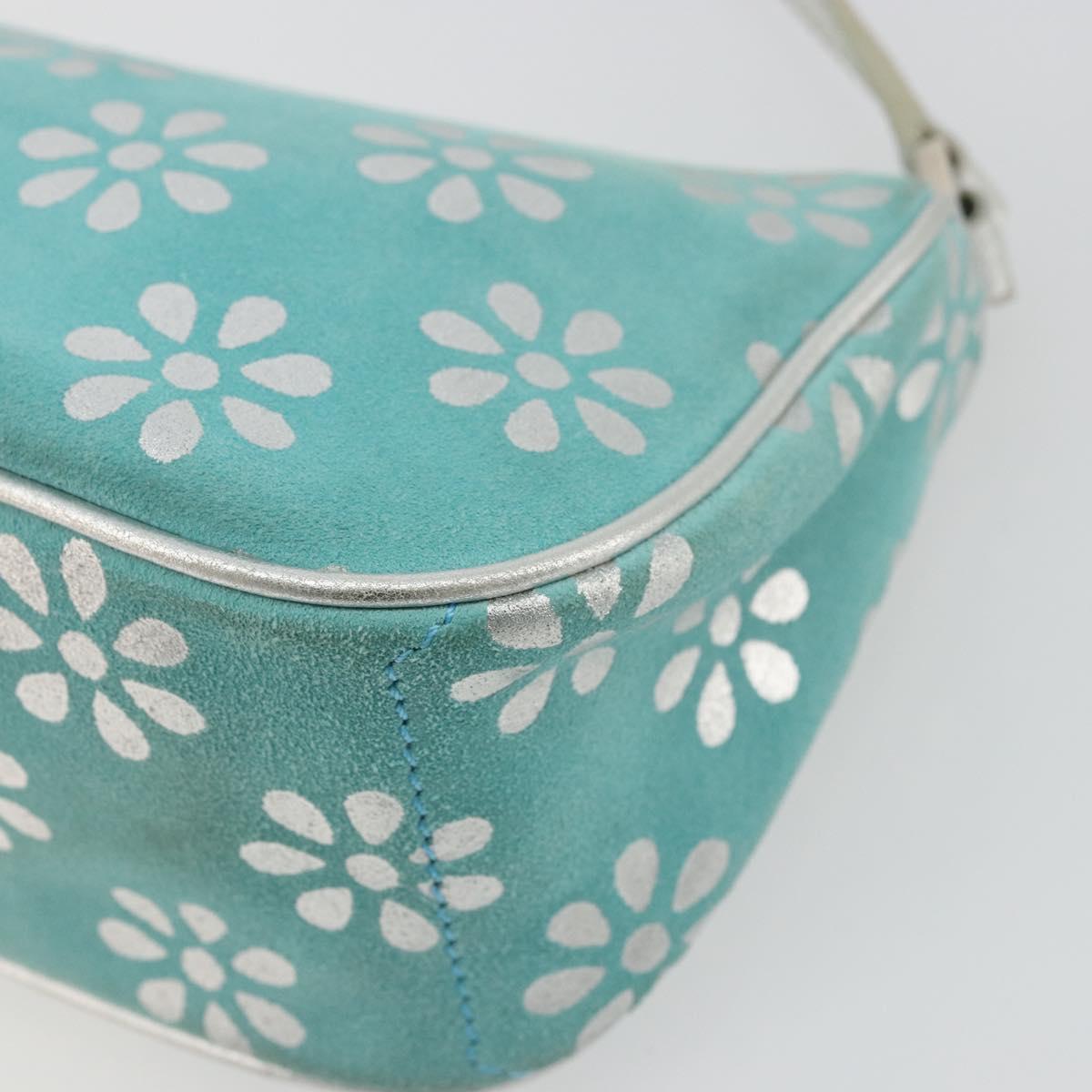 CELINE Shoulder Bag Suede Silver Turquoise Blue Auth 179104A