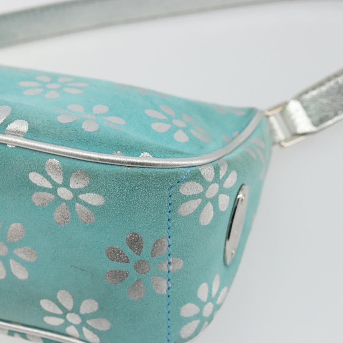 CELINE Shoulder Bag Suede Silver Turquoise Blue Auth 179104A