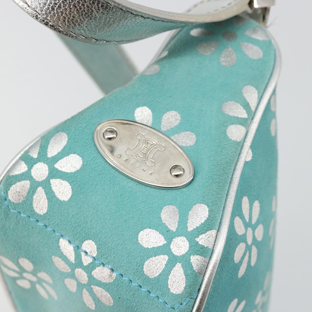 CELINE Shoulder Bag Suede Silver Turquoise Blue Auth 179104A