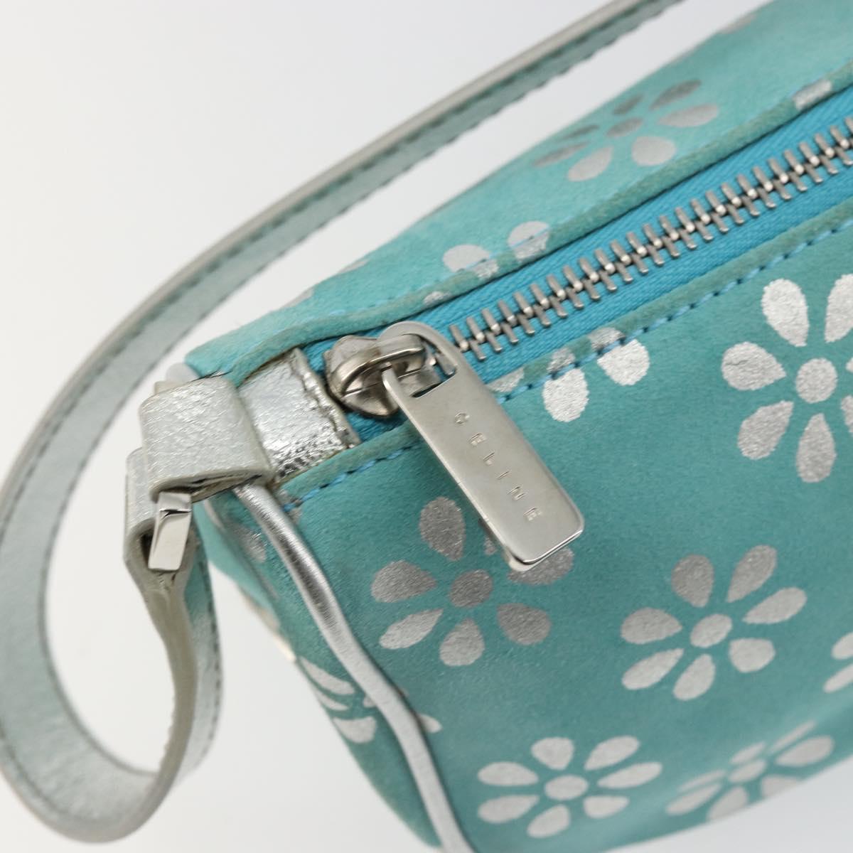 CELINE Shoulder Bag Suede Silver Turquoise Blue Auth 179104A