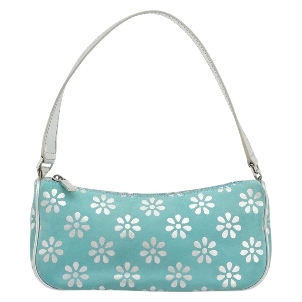 CELINE Shoulder Bag Suede Silver Turquoise Blue Auth 179104A