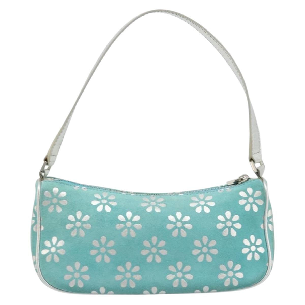 CELINE Shoulder Bag Suede Silver Turquoise Blue Auth 179104A