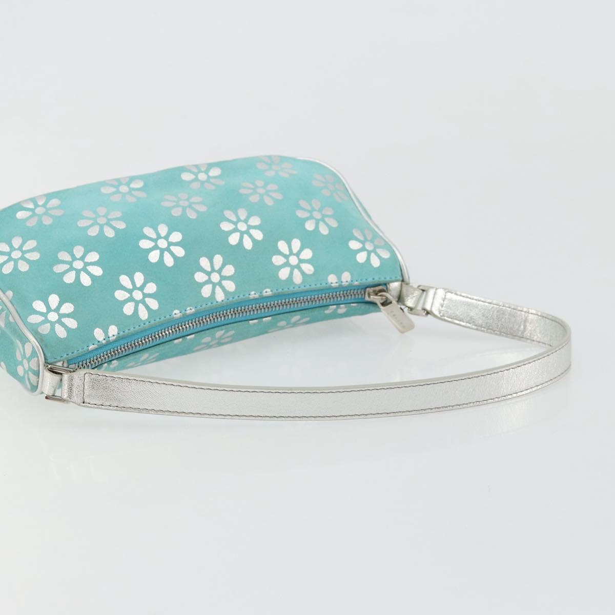 CELINE Shoulder Bag Suede Silver Turquoise Blue Auth 179104A
