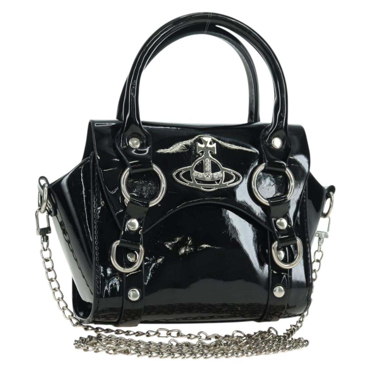 Vivienne Westwood Chain Betty Bag Patent leather 2way Black Silver Auth 179105V