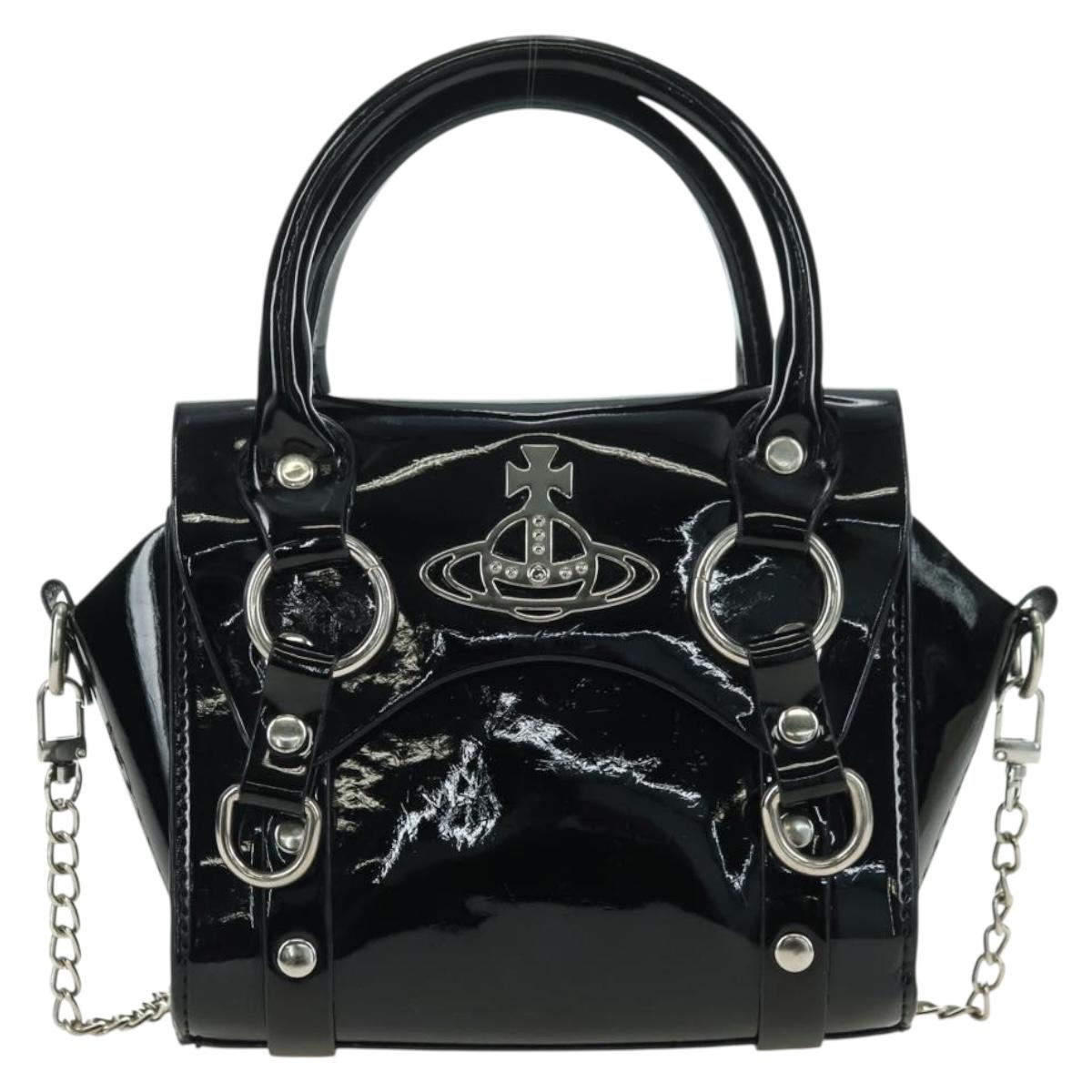 Vivienne Westwood Chain Betty Bag Patent leather 2way Black Silver Auth 179105V