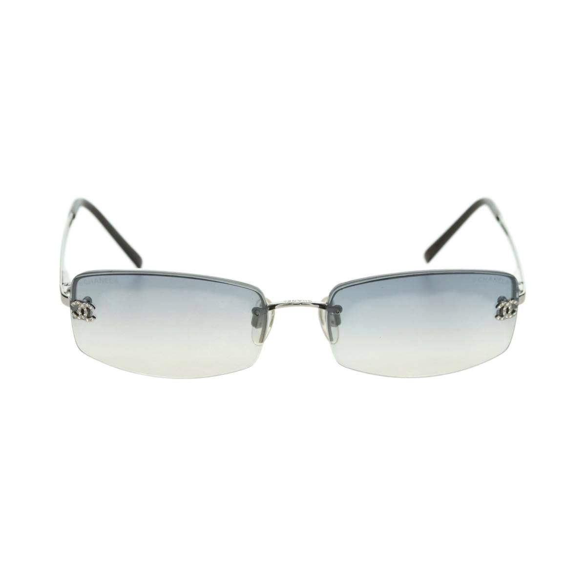 CHANEL COCO Mark Sunglasses metal Silver tone CC Auth 179115V