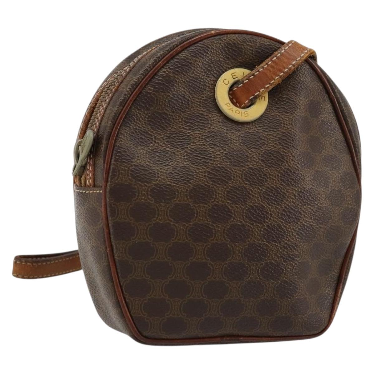 CELINE Macadam Canvas Shoulder Bag PVC Leather Brown Gold Auth 179135