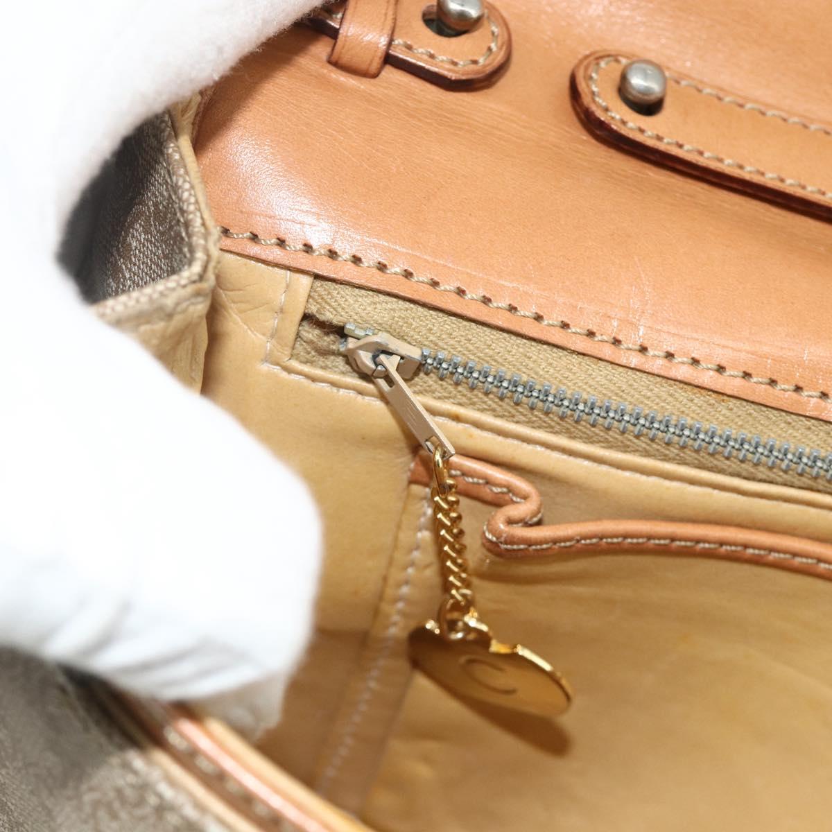 CELINE Macadam Canvas Shoulder Bag PVC Beige Gold Auth 179137