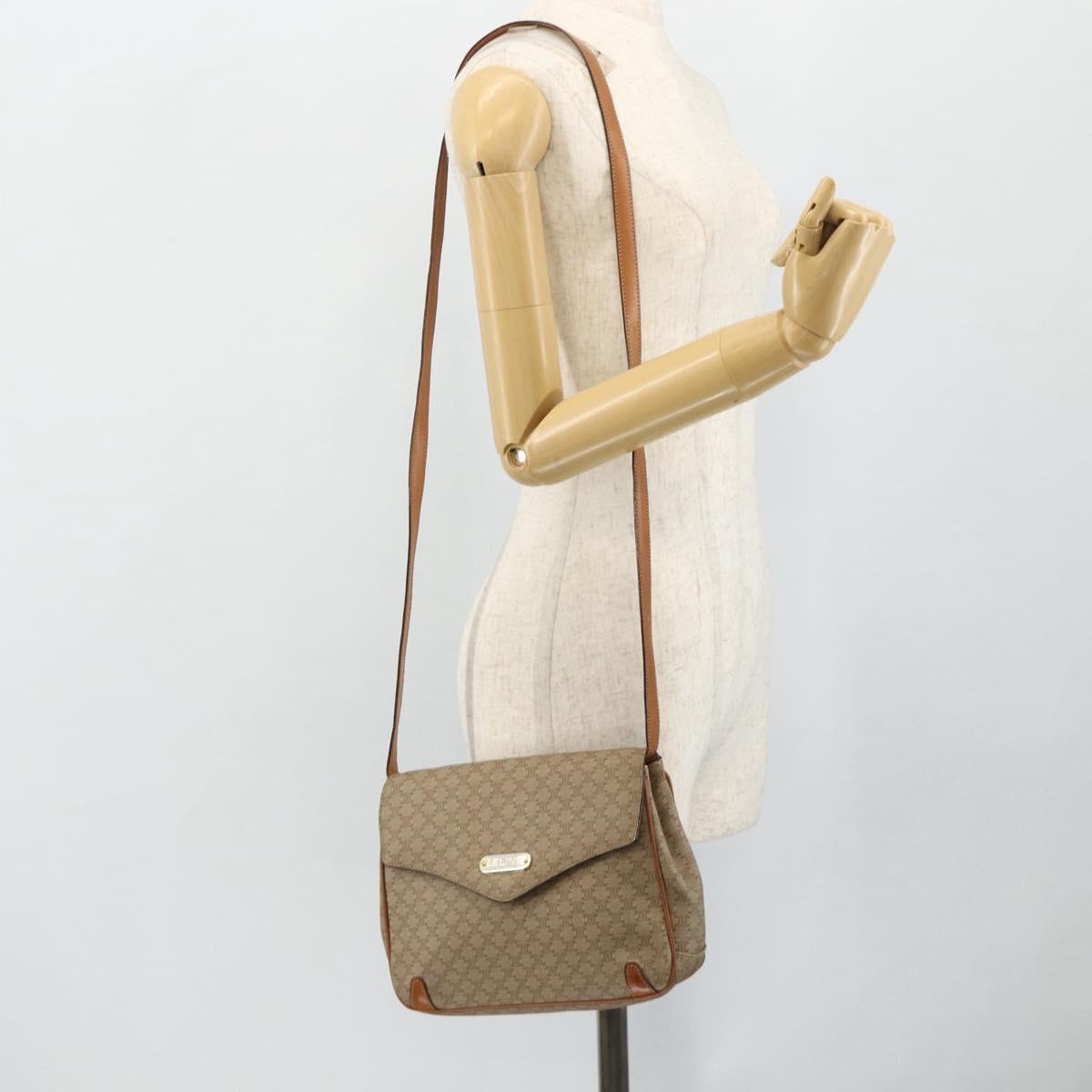 CELINE Macadam Canvas Shoulder Bag PVC Beige Gold Auth 179137