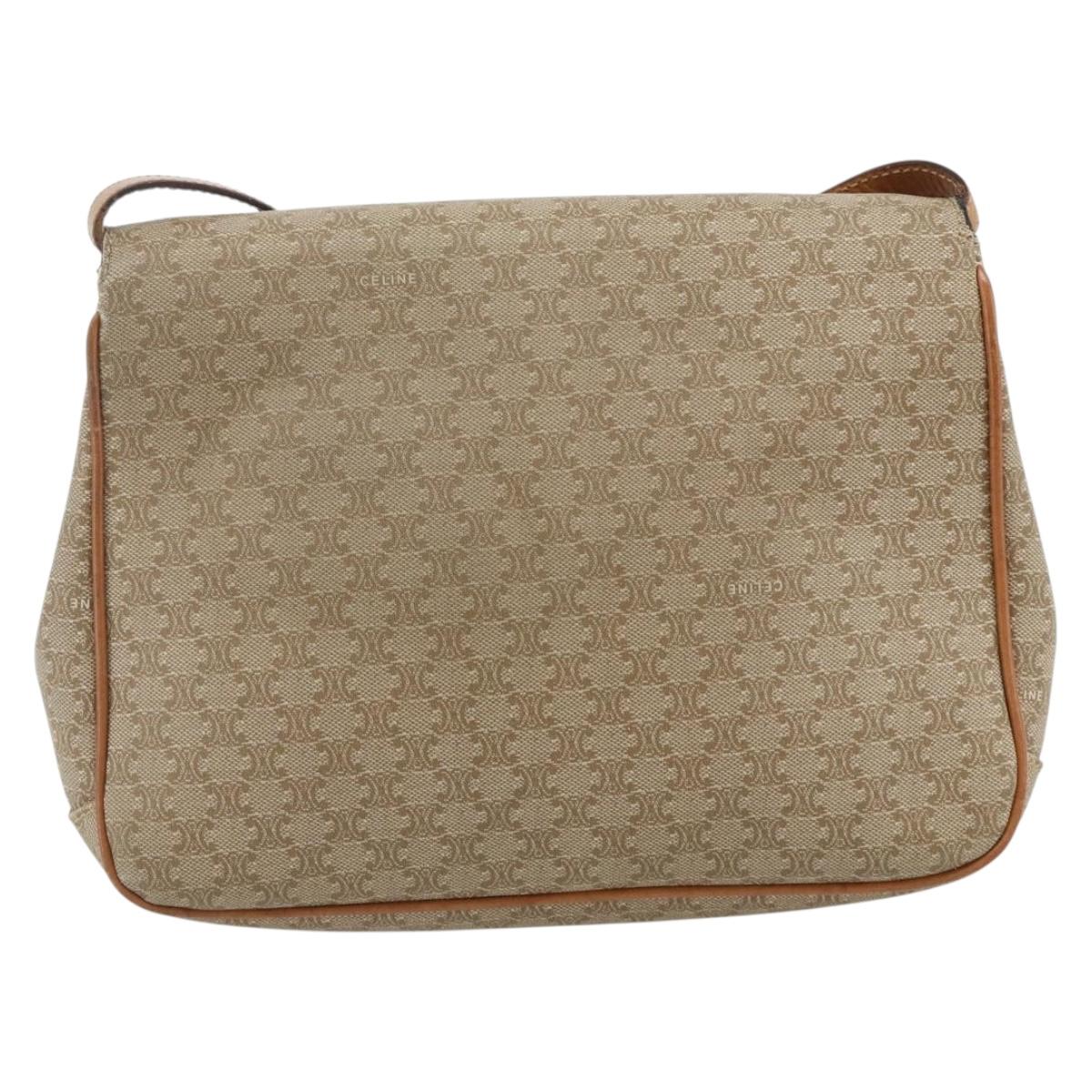 CELINE Macadam Canvas Shoulder Bag PVC Beige Gold Auth 179137