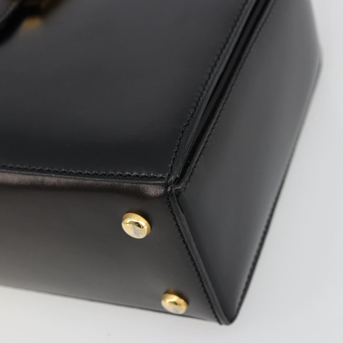 CELINE Horse Carriage Hand Bag Leather Black Gold Auth 179139