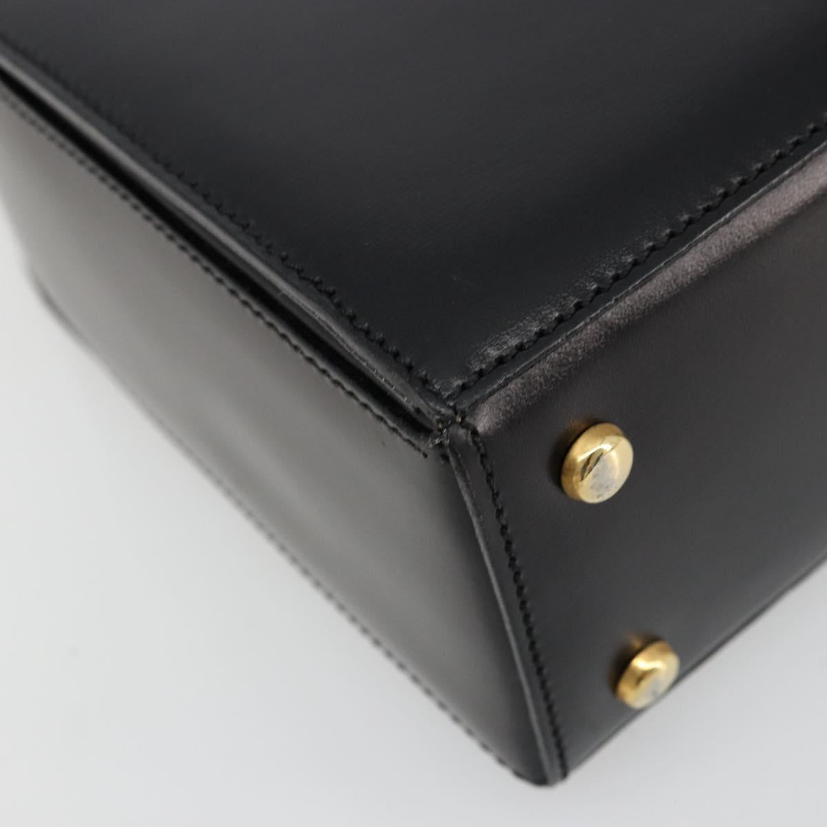 CELINE Horse Carriage Hand Bag Leather Black Gold Auth 179139