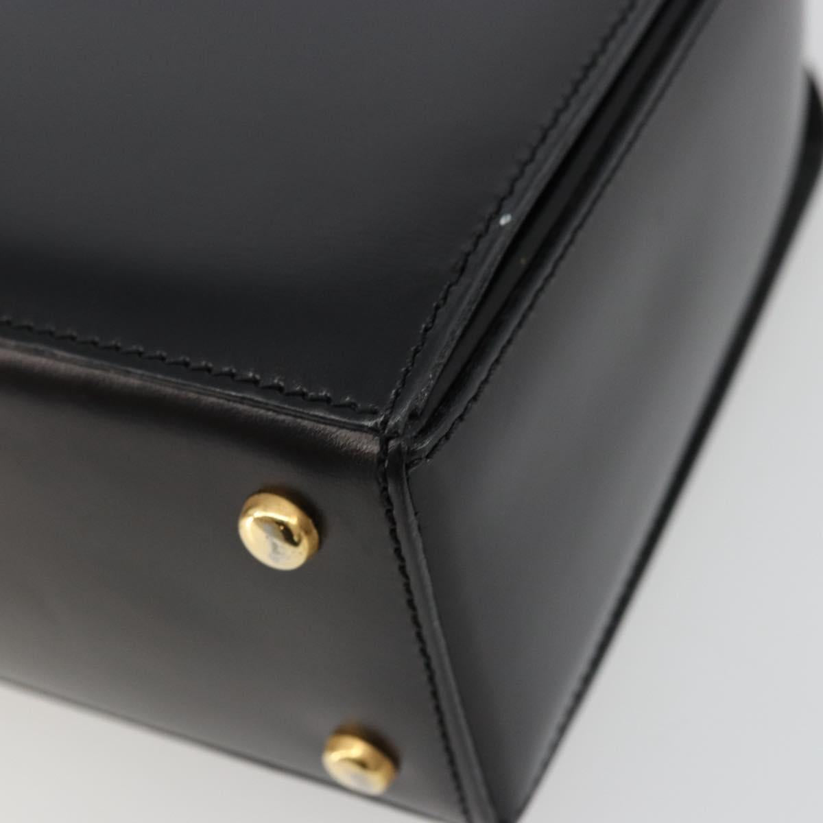 CELINE Horse Carriage Hand Bag Leather Black Gold Auth 179139