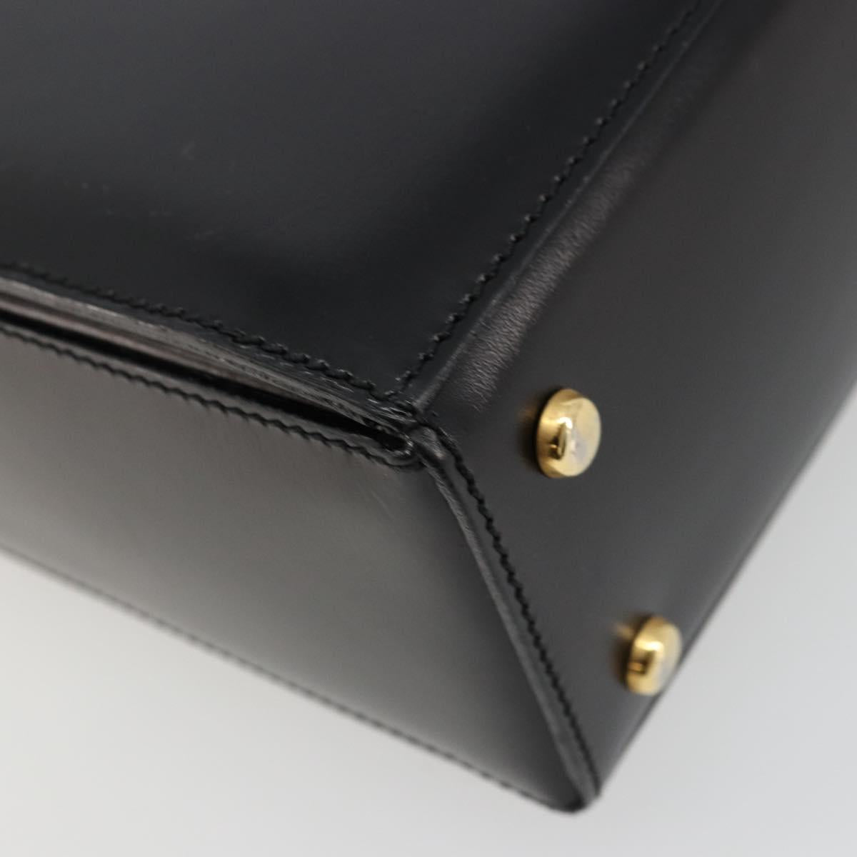 CELINE Horse Carriage Hand Bag Leather Black Gold Auth 179139