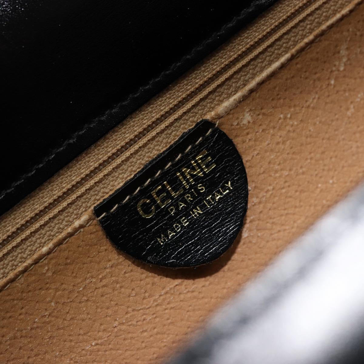 CELINE Horse Carriage Hand Bag Leather Black Gold Auth 179139