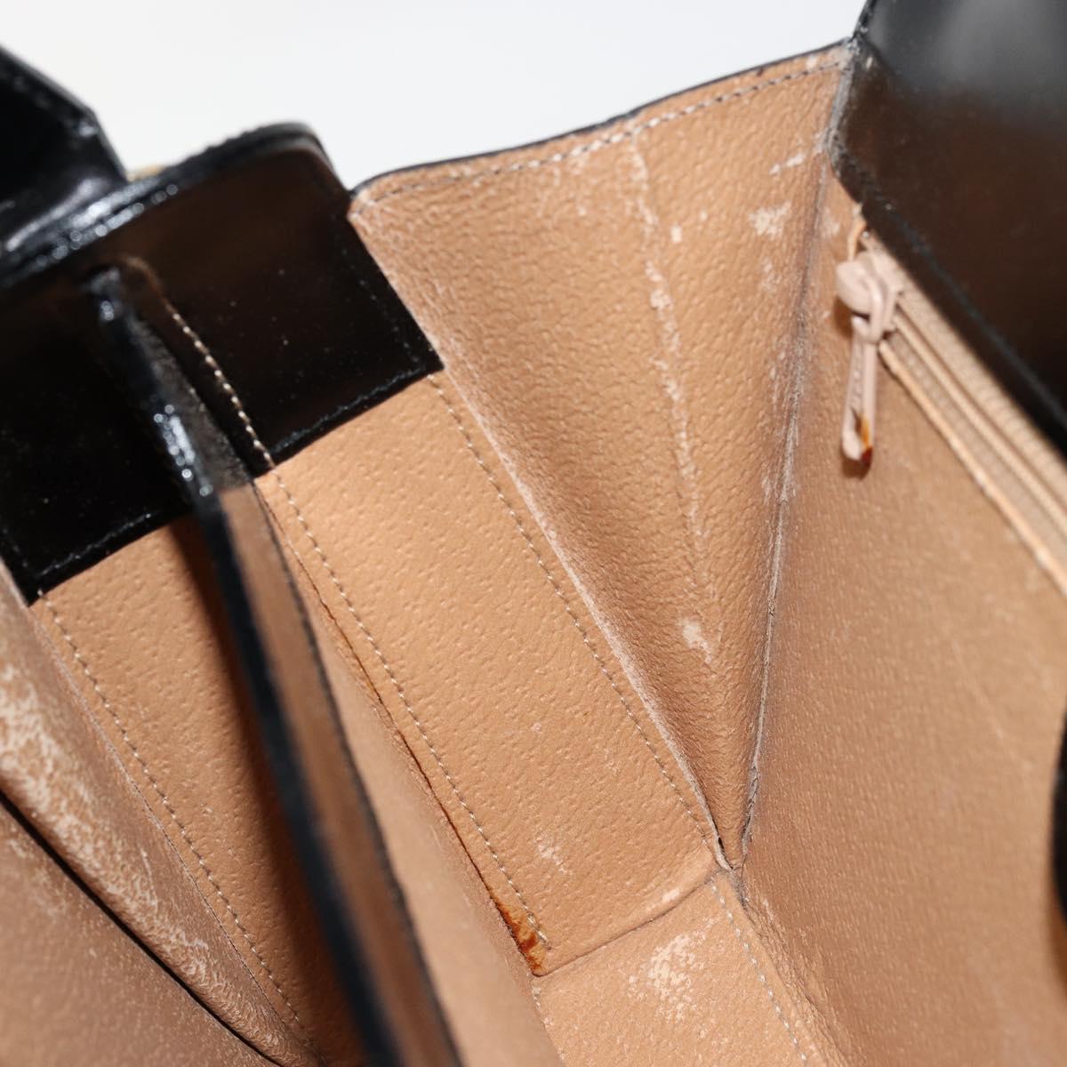 CELINE Horse Carriage Hand Bag Leather Black Gold Auth 179139