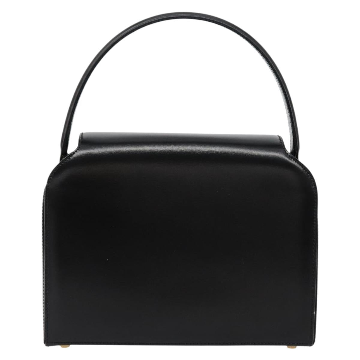 CELINE Horse Carriage Hand Bag Leather Black Gold Auth 179139