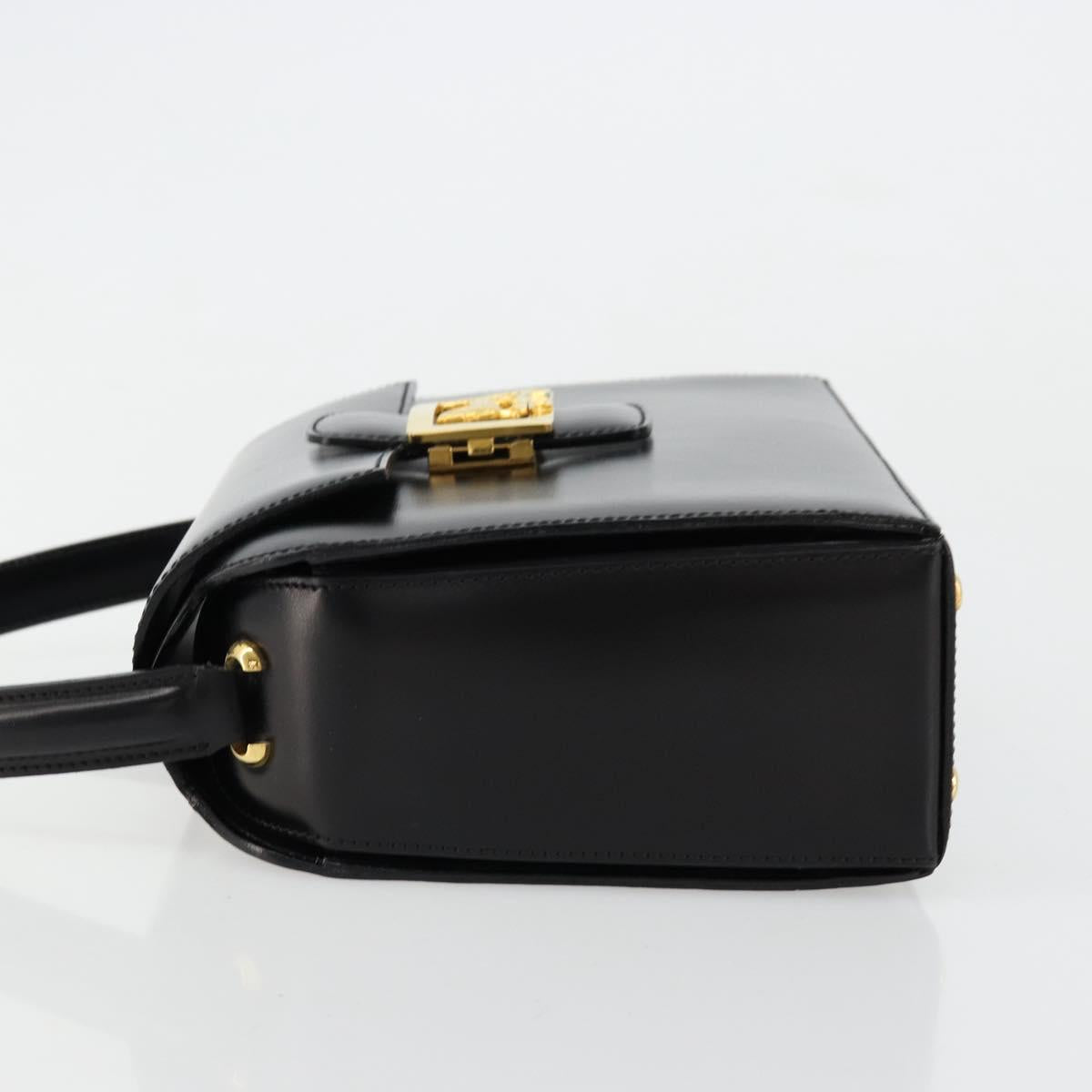 CELINE Horse Carriage Hand Bag Leather Black Gold Auth 179139