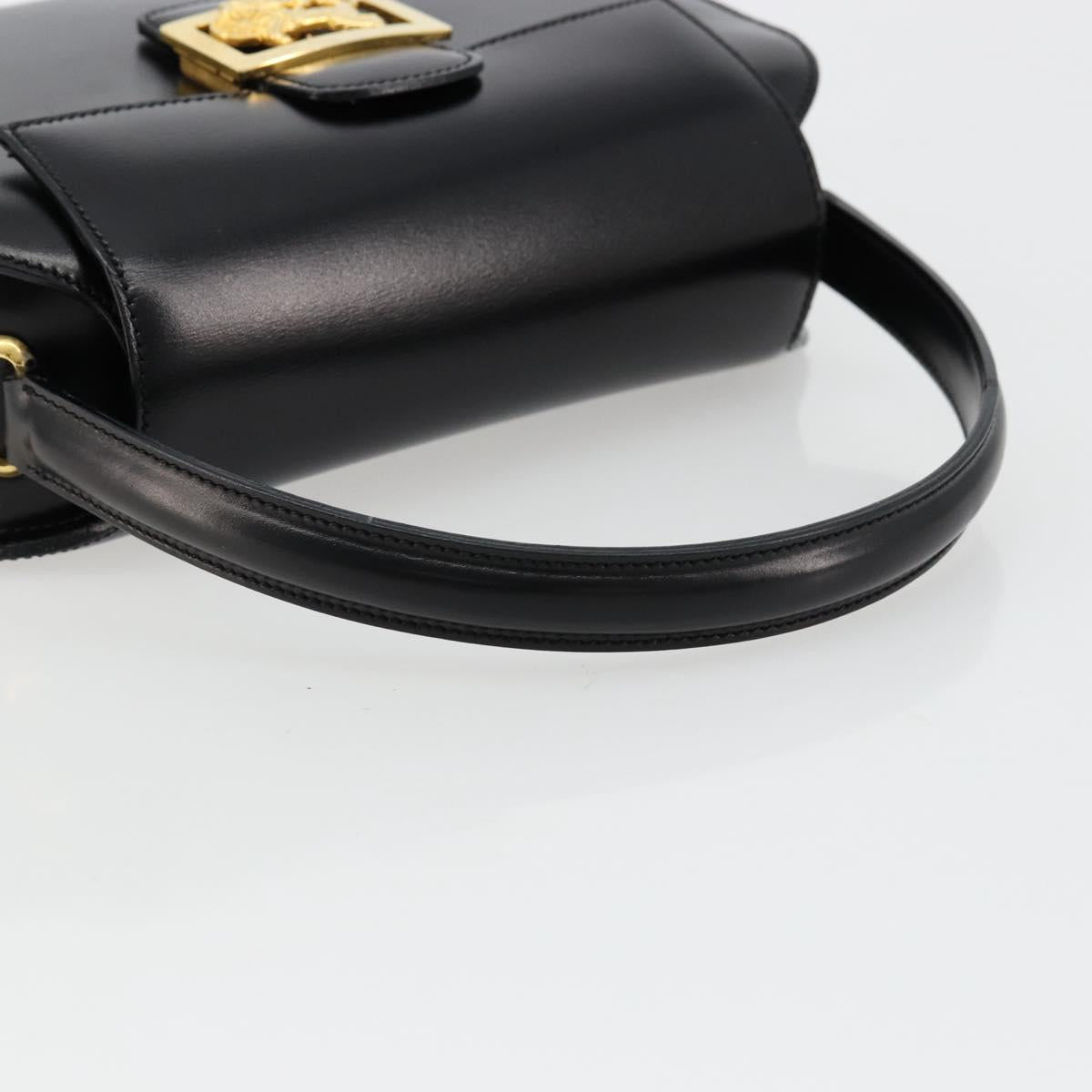 CELINE Horse Carriage Hand Bag Leather Black Gold Auth 179139