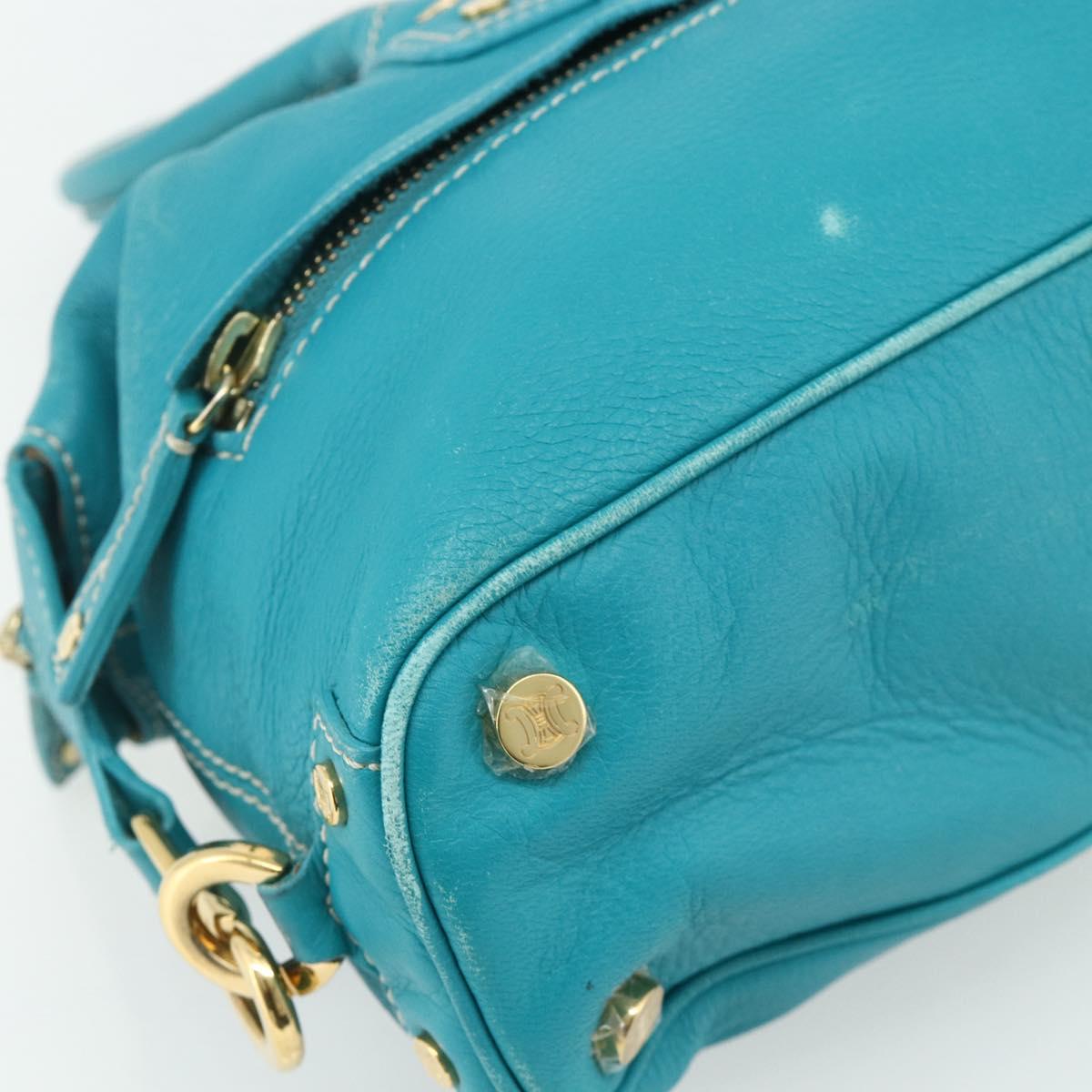 CELINE Hand Bag Leather Turquoise Blue Gold Auth 179140A
