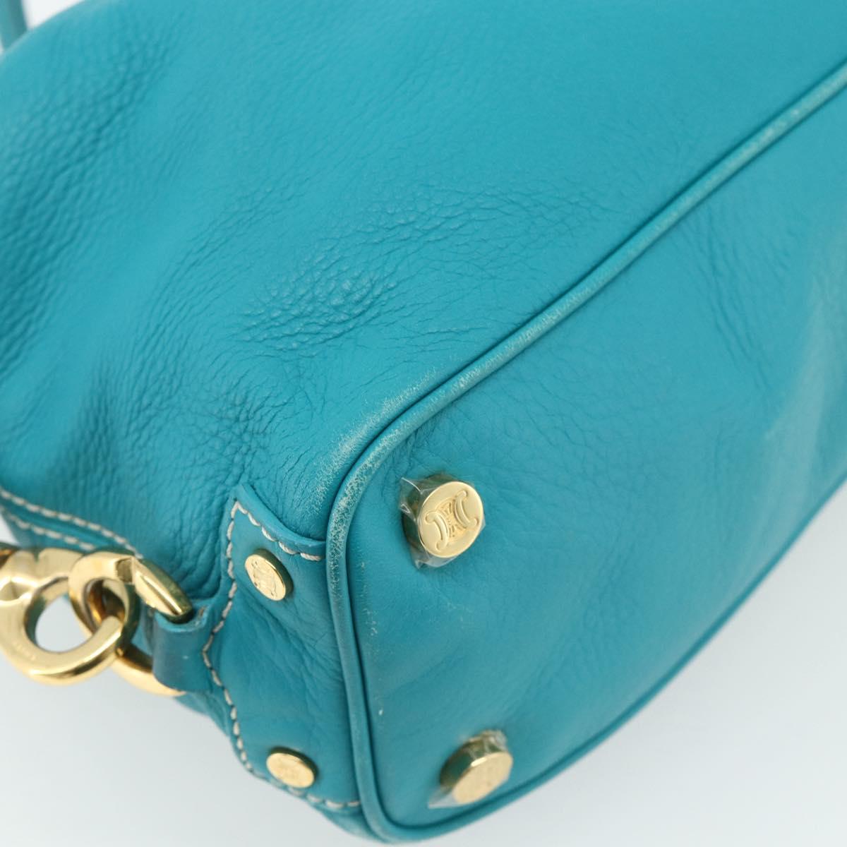 CELINE Hand Bag Leather Turquoise Blue Gold Auth 179140A
