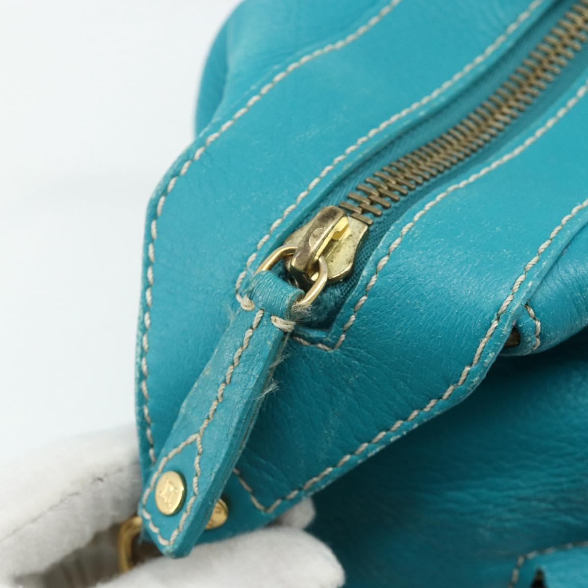 CELINE Hand Bag Leather Turquoise Blue Gold Auth 179140A