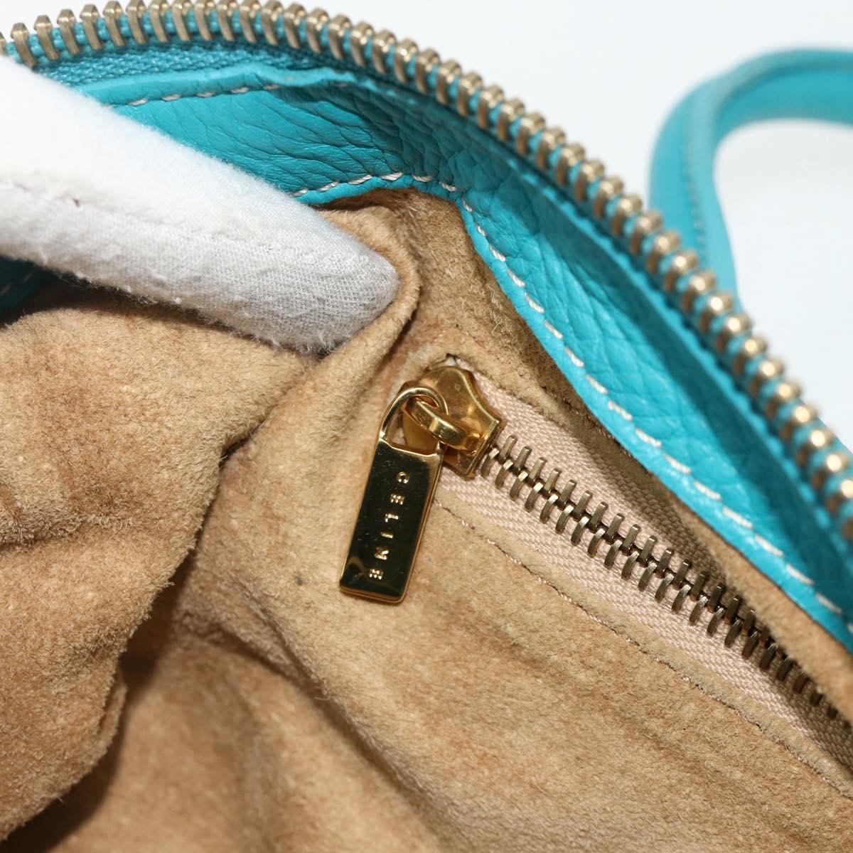 CELINE Hand Bag Leather Turquoise Blue Gold Auth 179140A