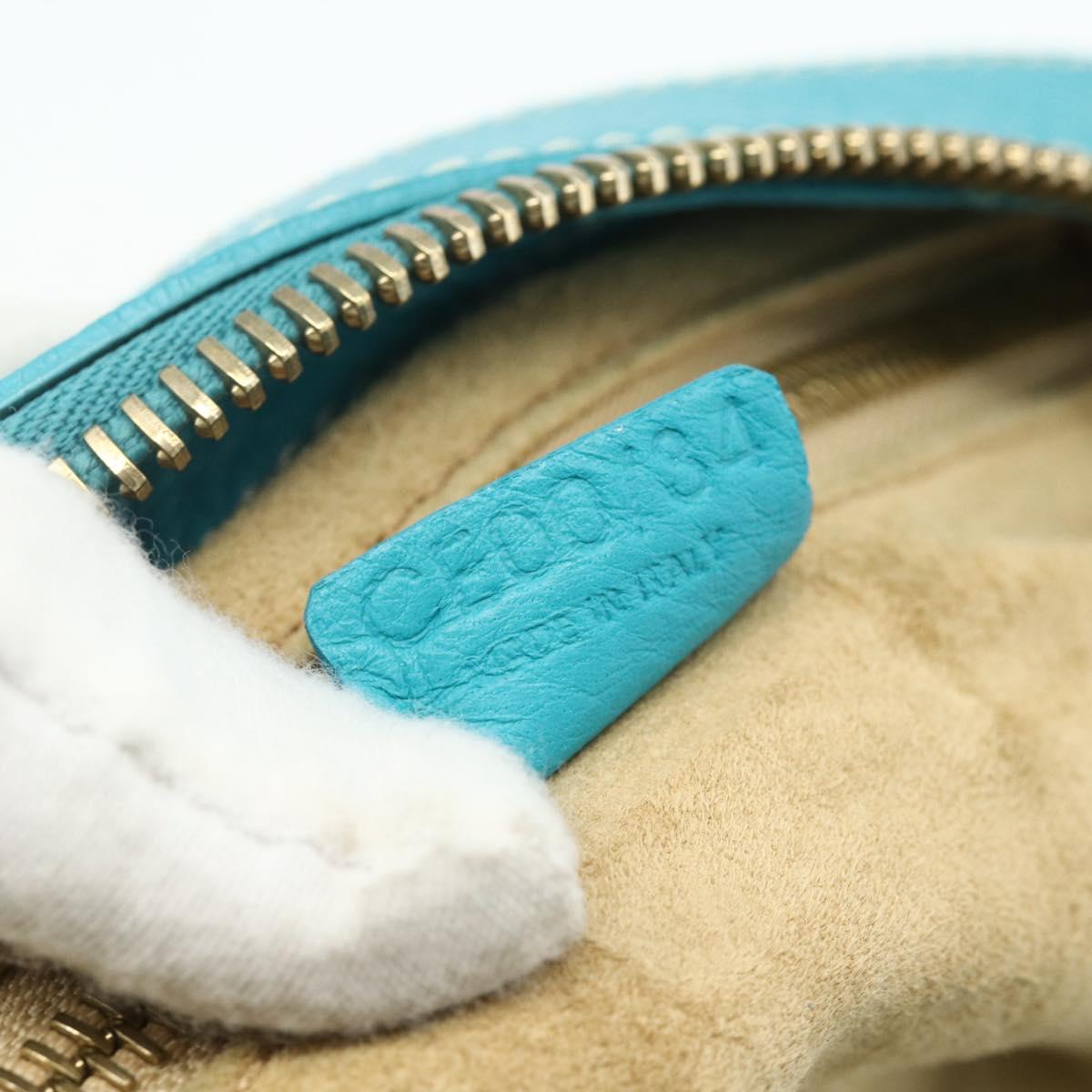 CELINE Hand Bag Leather Turquoise Blue Gold Auth 179140A