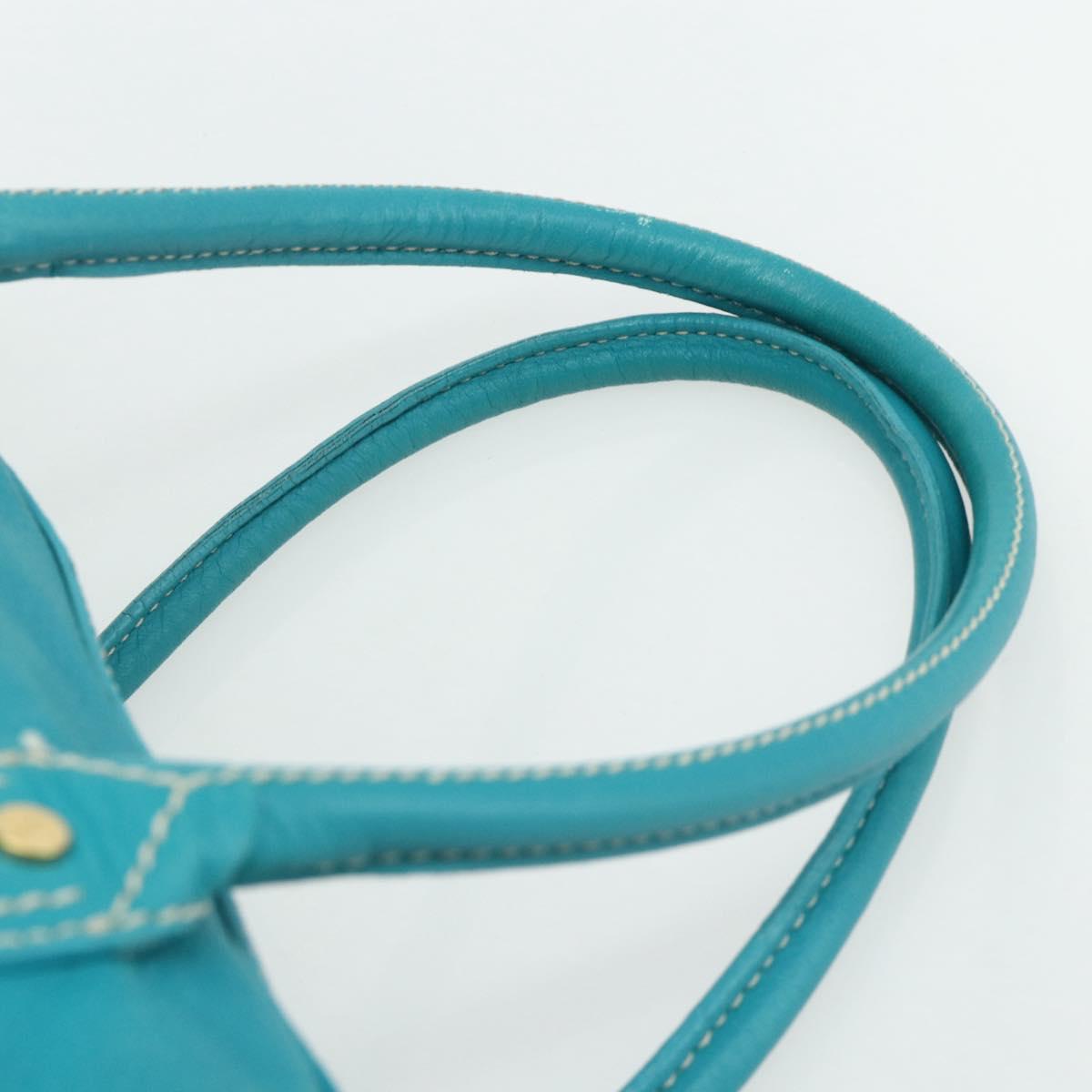 CELINE Hand Bag Leather Turquoise Blue Gold Auth 179140A