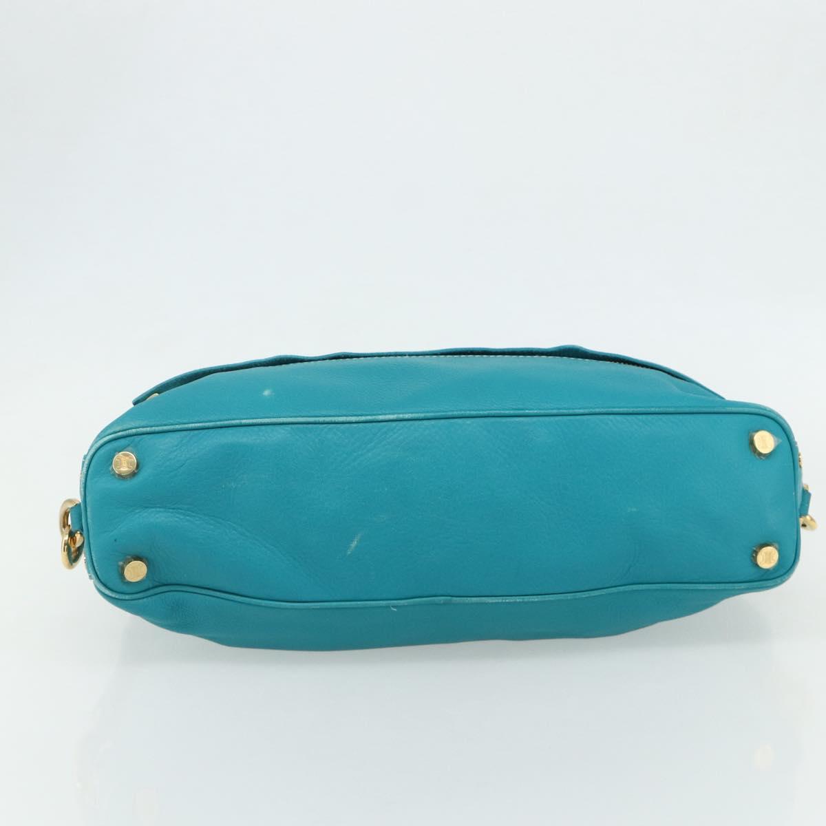 CELINE Hand Bag Leather Turquoise Blue Gold Auth 179140A