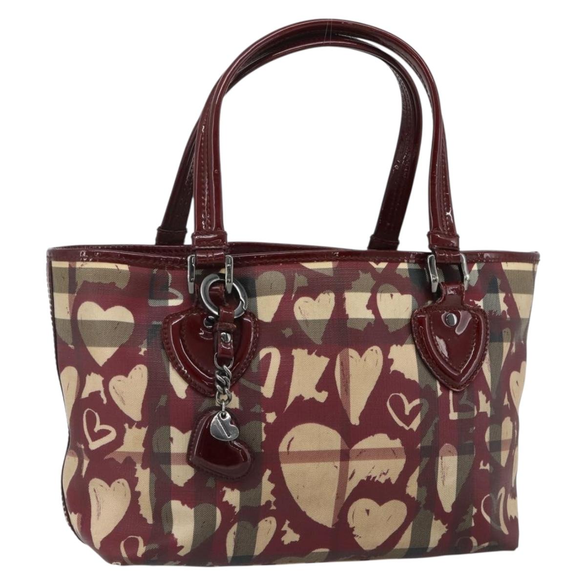 BURBERRY Tote Bag PVC Beige Silver Auth 179142