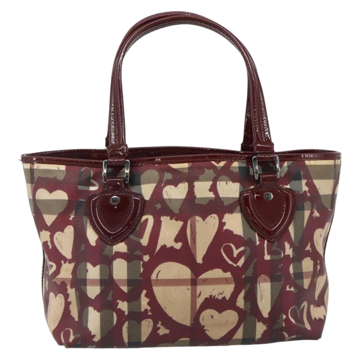 BURBERRY Tote Bag PVC Beige Silver Auth 179142